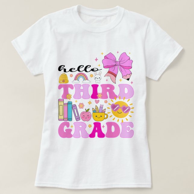 Camiseta Hola tercer grado, preppy vuelve a la escuela (Diseño del anverso)