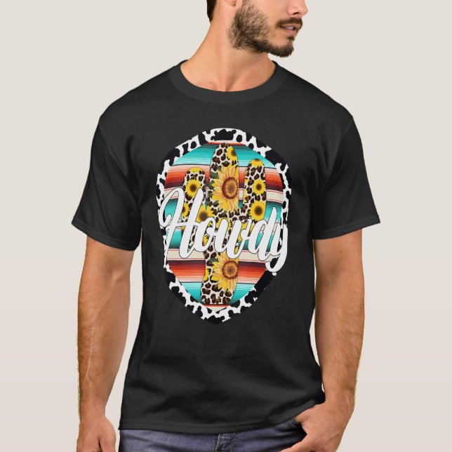 Camiseta HOLA  Vaca Leopardo Cactus Serape Estampado Cactus (Anverso)