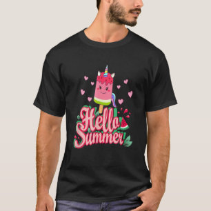 Camiseta Hola vacaciones de verano Unicornio Crema de hielo