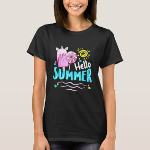 Camiseta Hola vacaciones de verano Unicornio Crema de hielo