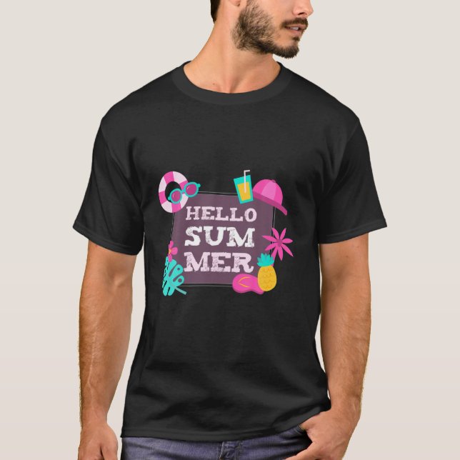 Camiseta Hola verano Cap Rosa Gafas de sol Fruto Palm Beach (Anverso)