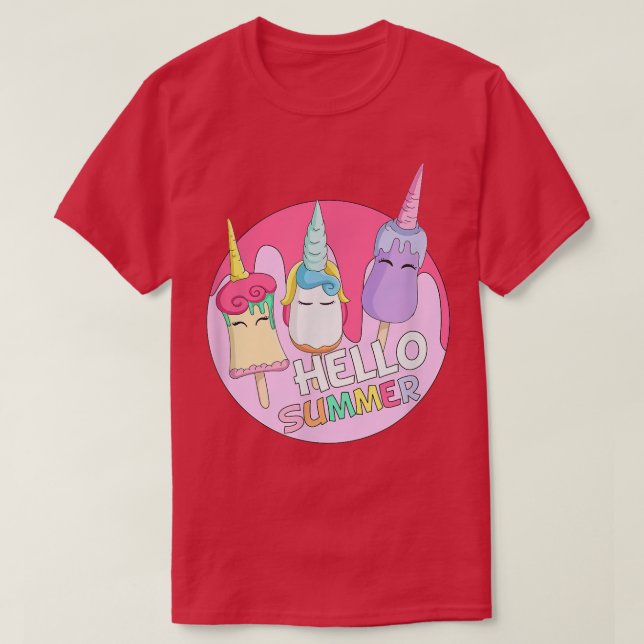 Camiseta Hola verano Cute de unicornio Trio Helados de hela (Diseño del anverso)