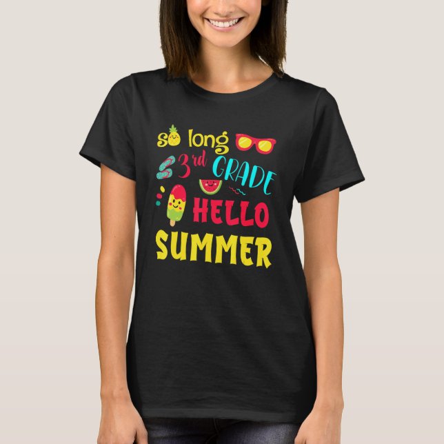 Camiseta Hola, verano de último día de clase, Gra escolar (Anverso)