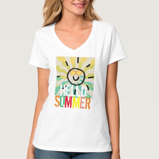 Camiseta Hola verano elegante moda colorida mujeres T- (Anverso)