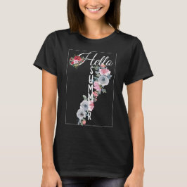 Camiseta Hola verano Flores rosas y azules