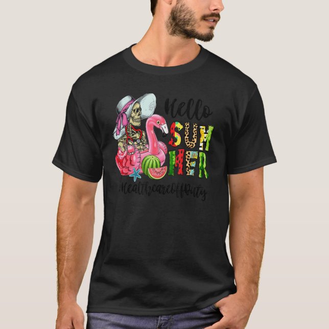 Camiseta Hola verano Skull Flamingo Float Healthcare Off D (Anverso)
