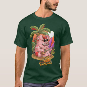 Camiseta Hola verano sol puesta de sol puesta de sol cerdos