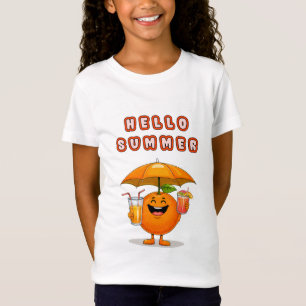 Camiseta Hola Verano" Texto con naranja lindo