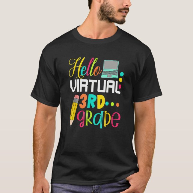 Camiseta Hola virtual de tercer grado de vuelta a la escuel (Anverso)
