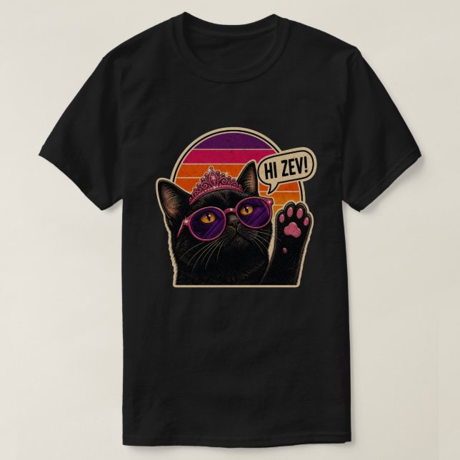 Camiseta Hola Zev! Gafas de sol Princesa Gato Negro Retro S (Diseño del anverso)