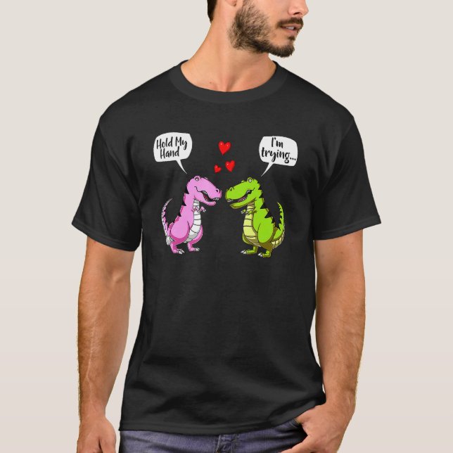 Camiseta Hold My Hand T-Rex Couple Dinosaur Kids Boys Valen (Anverso)