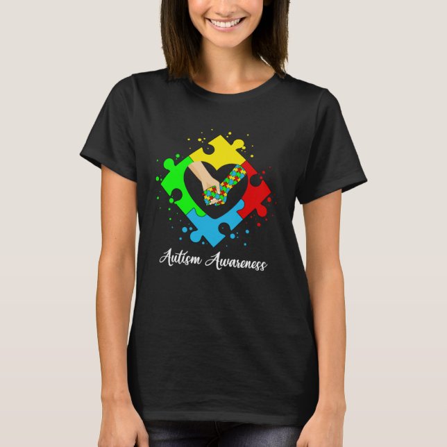 Camiseta Holding Hands In Heart Puzzle Autism Awareness Sup (Anverso)