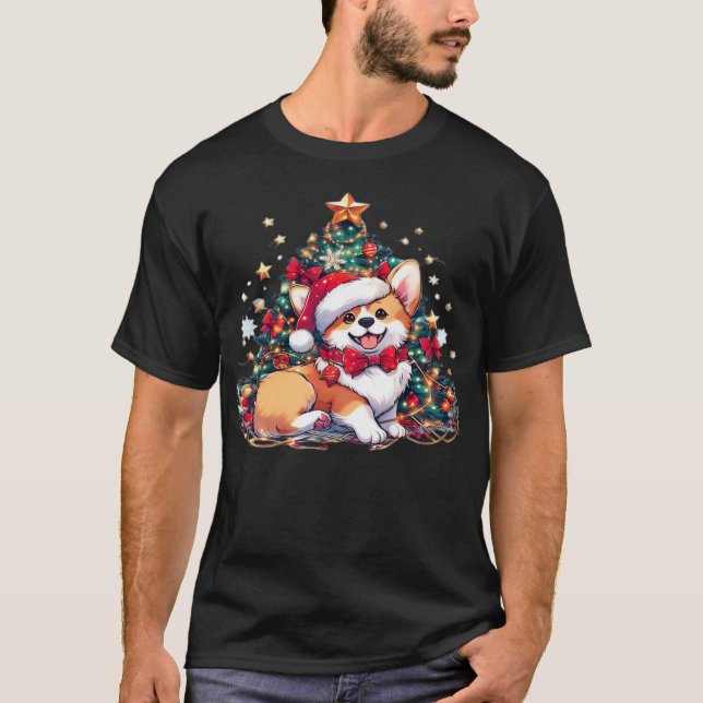 Camiseta holgada con árbol de Navidad Corgi (Anverso)