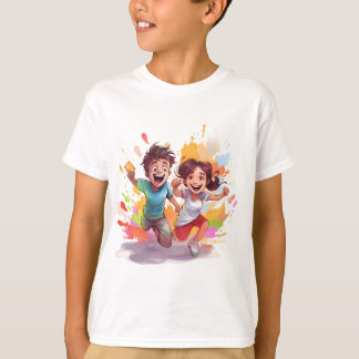 Camiseta Holi - Coloridos niños saltando