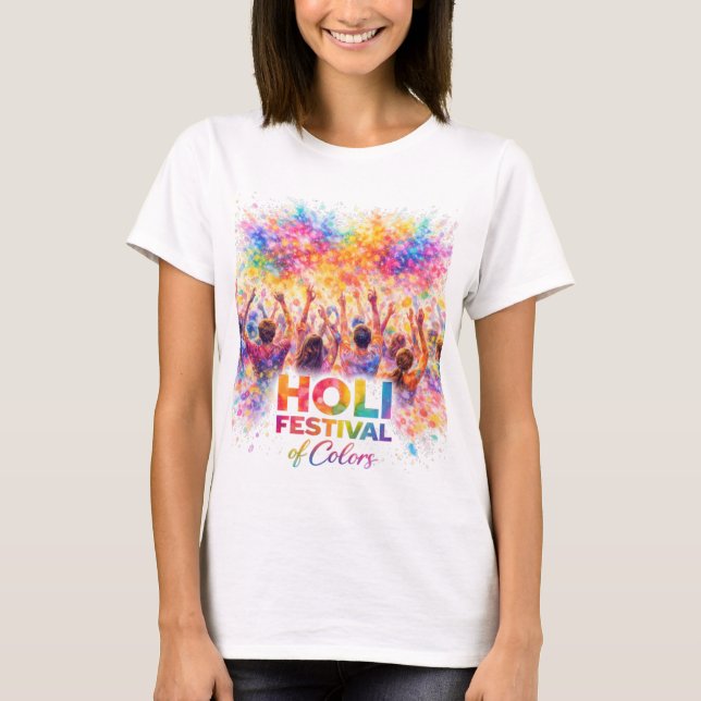 Camiseta Holi Festival Crowd Celebration Watercolor Art (Anverso)