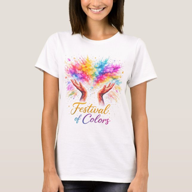 Camiseta Holi Festival Hands Throwing Colors Watercolor (Anverso)