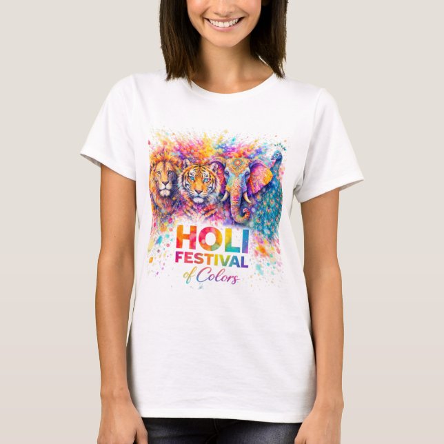 Camiseta Holi Festival of Colors Wild Animals Watercolor (Anverso)