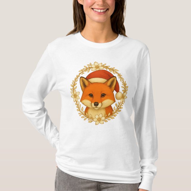 Camiseta Holiday Fox Bloom | Elegant Winter Nature Tee for  (Anverso)