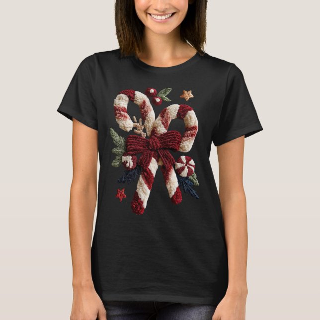 Camiseta Holiday Fun - Candy Canes Faux Yarn (Anverso)