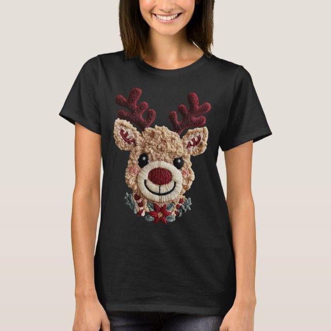 Camiseta Holiday Fun - Red Nose Reindeer Faux Yarn (Anverso)