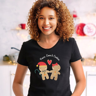 Camiseta Holiday Gingerbread Boy Chica Peace Love Cookies