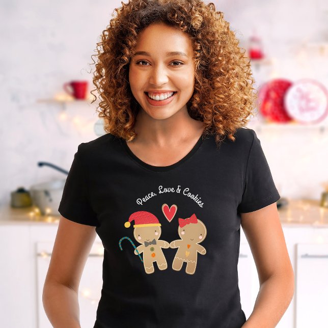 Camiseta Holiday Gingerbread Boy Chica Peace Love Cookies (Subido por el creador)