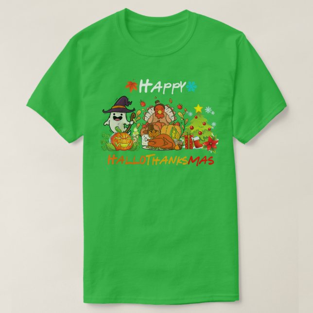Camiseta Holiday Happy HallowThanksMas Christmas Halloween  (Diseño del anverso)