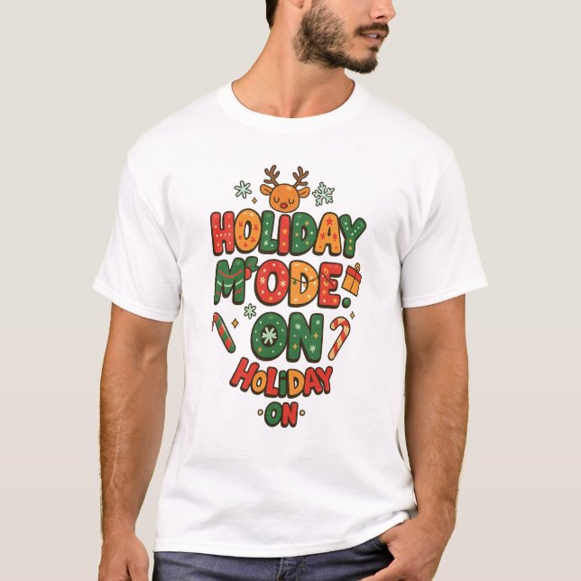 Camiseta Holiday Mode ON – Festive Candy Cane Typography (Anverso)