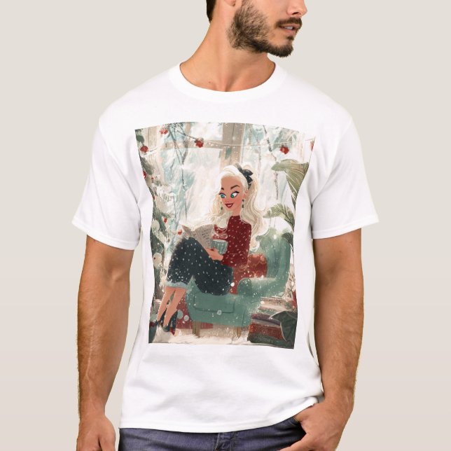 Camiseta Holiday Reading Glow – Cozy Christmas Retreat (Anverso)