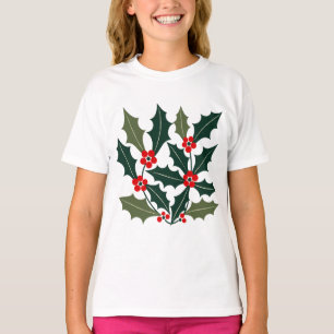 Camiseta Holly-Berry Hojas Escalonadas Moderno de Mitad de