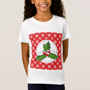 Camiseta Holly Berry sobre el patrón de copos de nieve blan