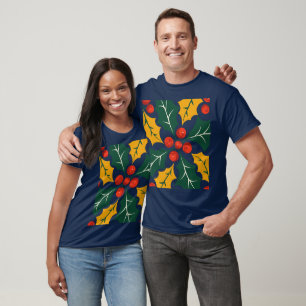 Camiseta Holly-Hojas Retro-Moderno Gran-Estampado 