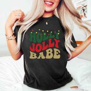 Camiseta Holly Jolly Babe Retro Groovy Navidades Black
