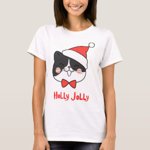 Camiseta Holly Jolly Cute Kawaii Santa Cat