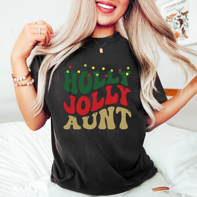 Camiseta Holly Jolly Navidades de la tía Groovy Black (Holly Jolly Aunt Christmas Groovy Black T-Shirt)