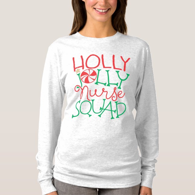 Camiseta Holly Jolly Nurse Squad Cute Candy Navidades (Anverso)