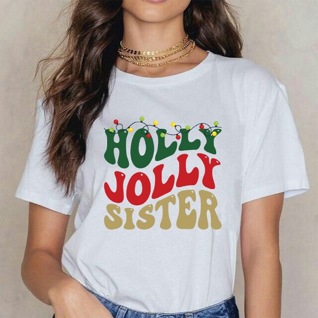 Camiseta Holly Jolly Sister Navidades Groovy Rustic White (Holly Jolly Sister Christmas Groovy Rustic White T-Shirt)