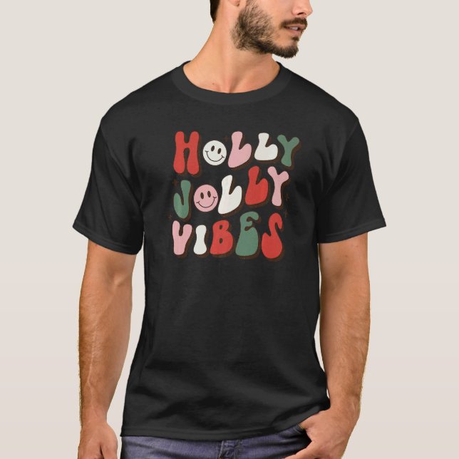 Camiseta Holly Xmas Jolly Vibes Smiling Groovy Christmas Pa (Anverso)