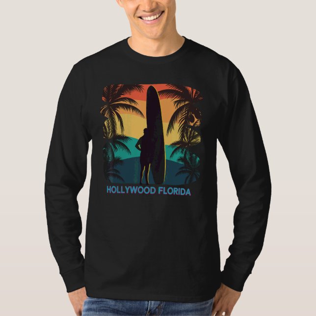 Camiseta Hollywood Florida Fl Palm Tree Surfboard Su (Anverso)