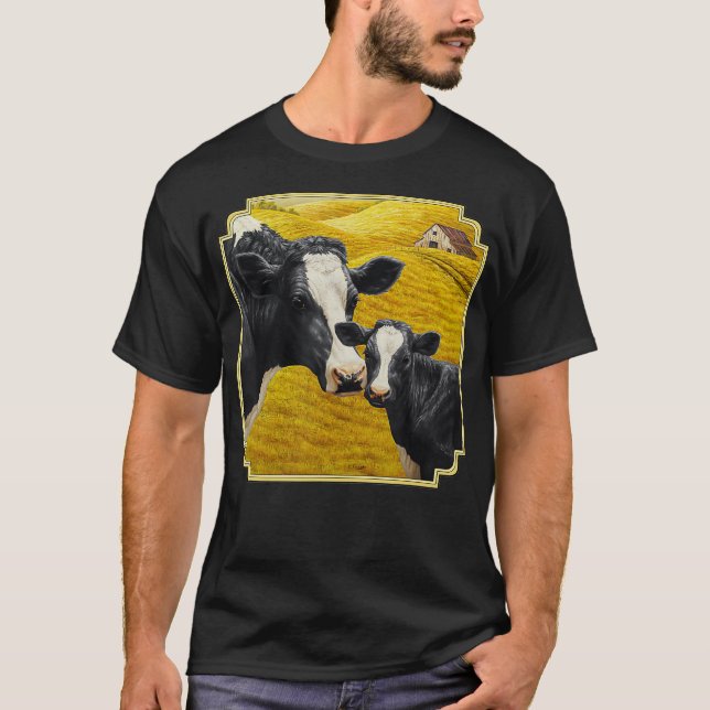 Camiseta Holstein Cow and Cute Calf Cattle Farmer Art (Anverso)
