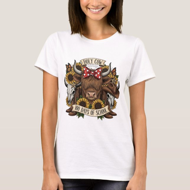 Camiseta Holy Cow 100 Days of School Western Boho Cowgirl T (Anverso)