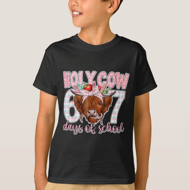 Camiseta Holy Cow 67 Days Of School Teacher Six Seven Meme  (Anverso)
