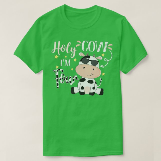 Camiseta Holy Cow I'm Four Cow Farm Theme Birthday 4 Years  (Diseño del anverso)