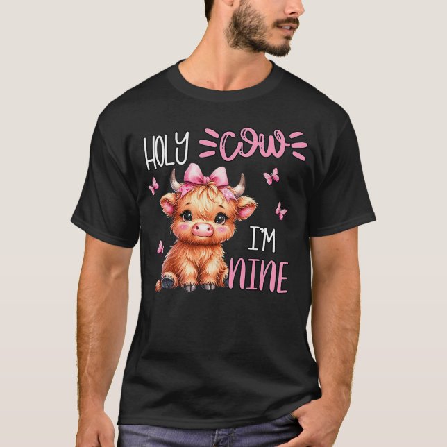 Camiseta Holy Cow I'm Nine 9 Highland Cow Print 9th Birthda (Anverso)