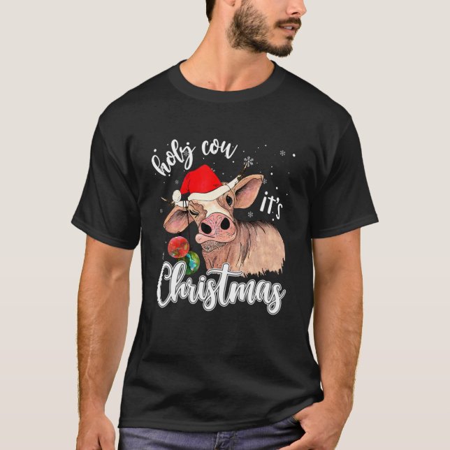Camiseta Holy Cow It's Christmas Santa Hat Bauble For Farme (Anverso)