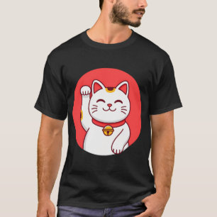 Camiseta Hombre afortunado Maneki Neko con fondo de bandera