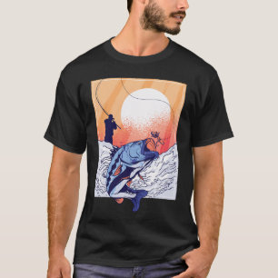 Camiseta Hombre anciano pesca puesta de sol retro