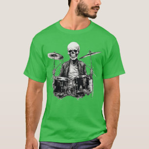 Camiseta Hombre baterista esqueleto Banda de rock and roll