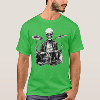Camiseta Hombre baterista esqueleto Banda de rock and roll