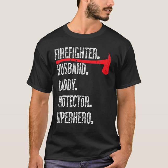 Camiseta Hombre bombero marido papá protector supe (Anverso)